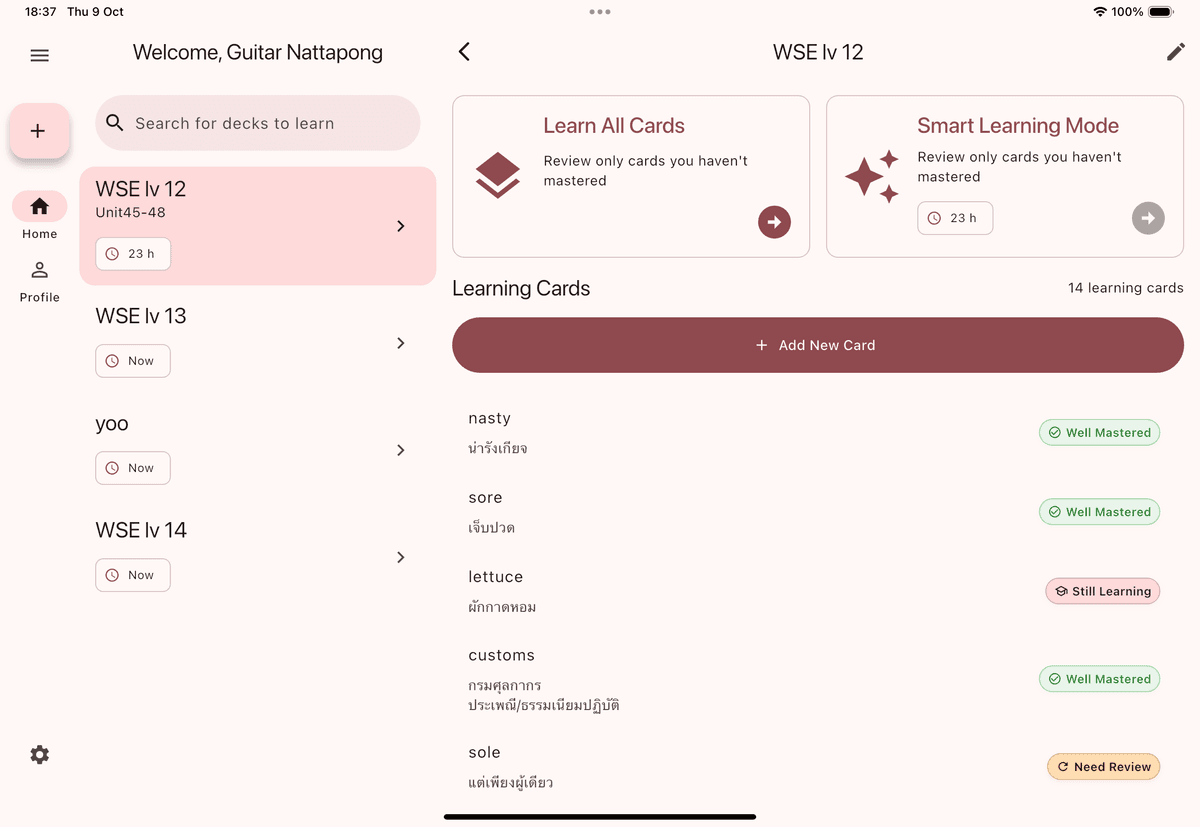 CardMory deck creation on tablet