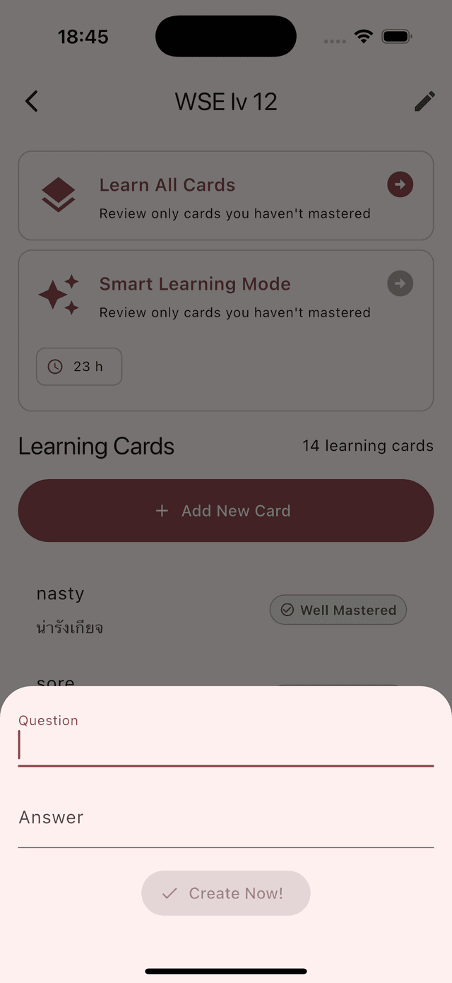 CardMory home screen showing decks list